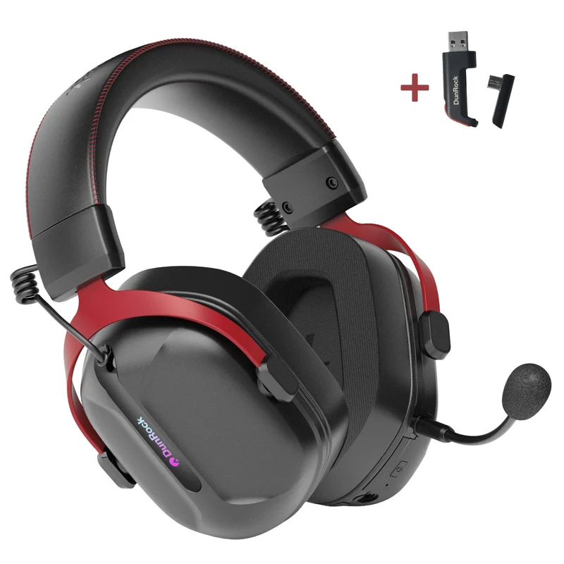 DunRock GG – Kabelloses Gaming-Headset – 2.4 GHz + Bluetooth + Kabel – Virtueller 7.1-Surround-Sound – Kopfhörer mit 80-µm-Akku