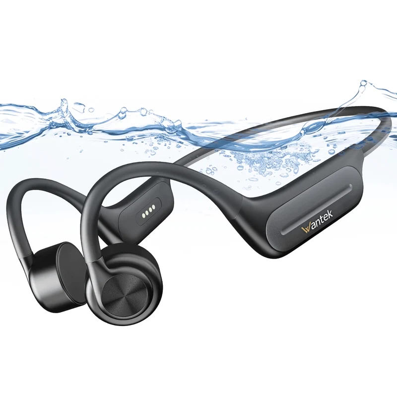 Wantek Bone Conduction Swim Headphones, Open Ear Wireless Bluetooth Headsets with 32GB MP3 Player, IP68 Headphones with Bluetooth 5.3 for Run, Hike