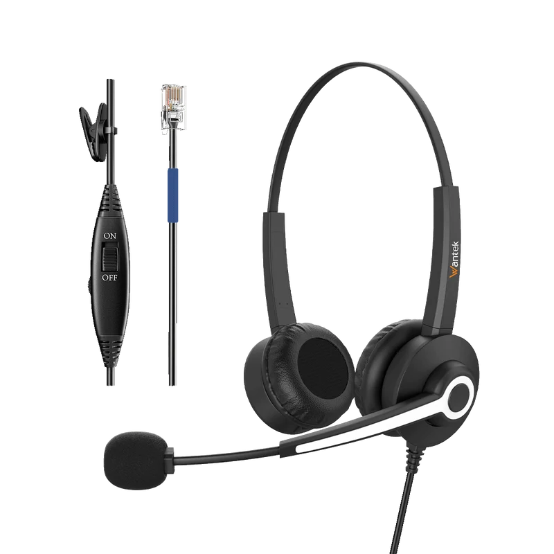 Wantek® h682 RJ9【RJ2】Dual-Ear Wired Headset for Compatible Cisco IP Phones