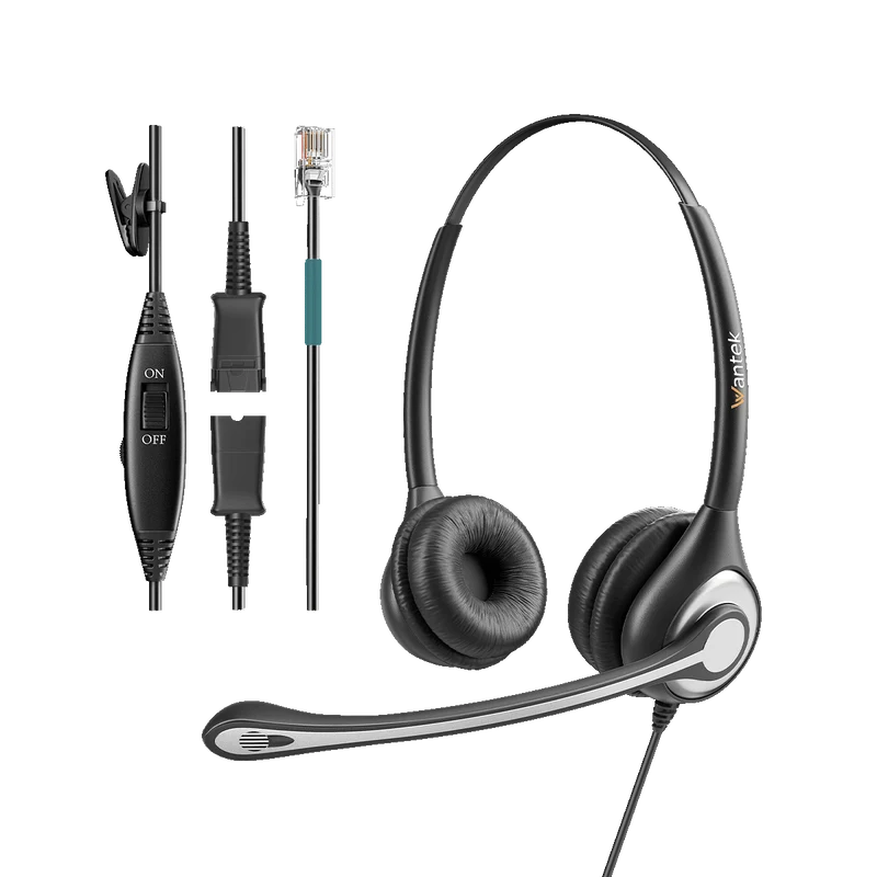 Wantek® h602 RJ9【RJ1QD】Dual-Ear Phone Headset with Quick Disconnect