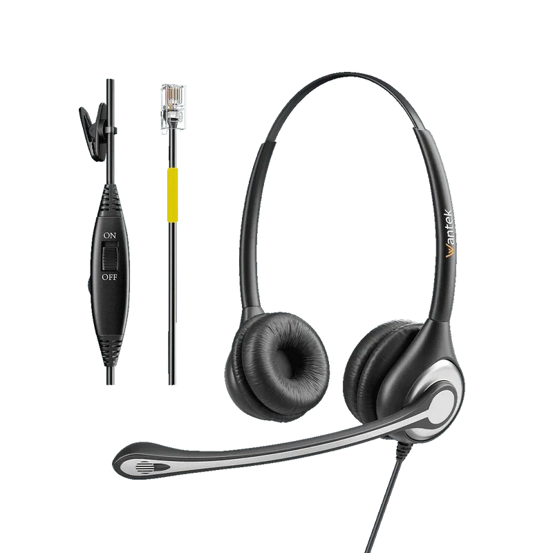 Wantek® h602 RJ9【RJ4】Dual-Ear Telephone Headset for Office Phones