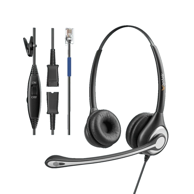 Wantek® h602 RJ9【RJ2QD】Call Center Landline Headset with Quick Disconnect
