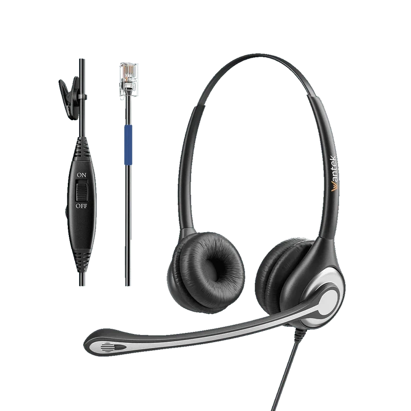 Wantek® h602 RJ9 (RJ2) Dual-Ear Office Phone Headset