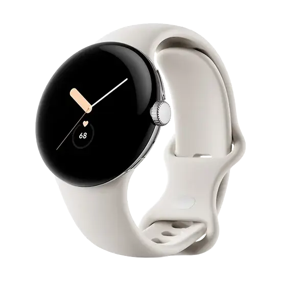 Retourenware - Google Pixel Watch 41mm, Poliertes Silber, Chalk Armband, LTE - Wie Neu
