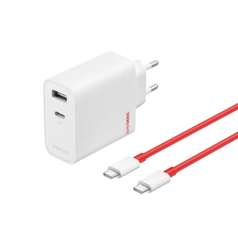 OnePlus 80W Dual Ports SUPERVOOC Ladegerät Type-C + A mit USB-C Kabel - Weiß