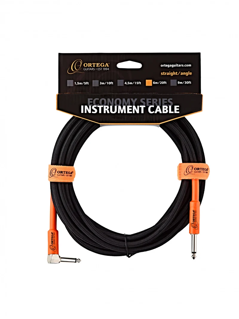Ortega Instrumentenkabel - 6m/20ft. schwarzer Tweed, gerade/gewinkelt, Economy Series OECI-20