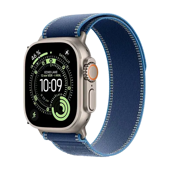 Apple Watch Ultra 3 (2025), 5G, 49mm, Natural Titanium Case, Trail Loop S/M, Blue/Bright Blue