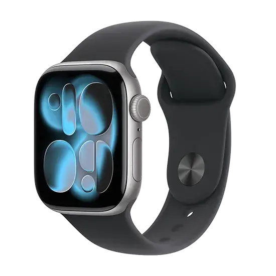 Apple Watch Series 11 (2025). GPS, 42mm, Space Grey Aluminium Case, Sport Band S/M, Schwarz