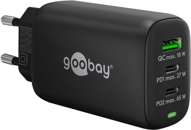 USB-C™ PD GaN Multiport-Schnellladegerät (65 W) schwarz/weiß