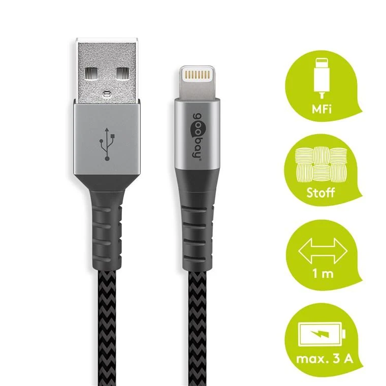 Lightning USB-Kabel 1m Textilkabel