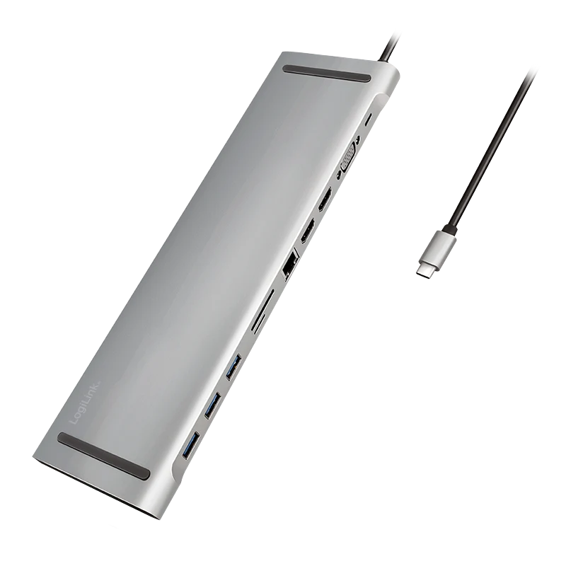 USB-C Hub | Dockingstation | 11-Port | PD 100W | 2x HDMI | 1x VGA | 3x USB 3.0 | 1x RJ45 | 1x SD-/MicroSD-Kartenleser | LogiLink