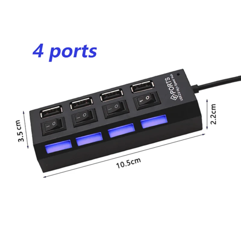 3K USB Hub 4 Port mit Einzelnen LED EIN- / Ausschalter Extender für PC Laptop