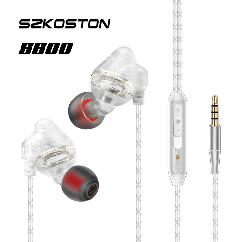 Super Bass In-Ear Kopfhörer Headset High End S600 in weiss + PU-Hardcase