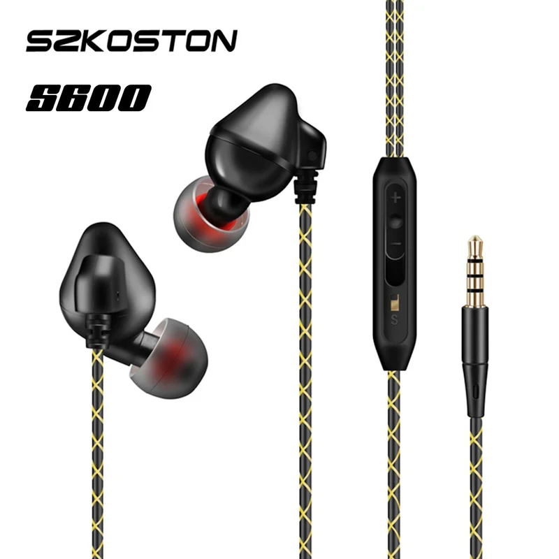 Super Bass In-Ear Kopfhörer Headset High End S600 in schwarz + PU-Hardcase