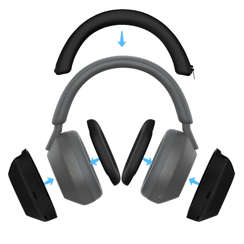 Silikon-Schutzhüllen-Set für Sony WH-1000XM5 – Kopfbügel-, Ohrmuschel- und Ohrpolsterbezüge – schweißabweisend, staubdicht, rutschfest und einfach zu montieren