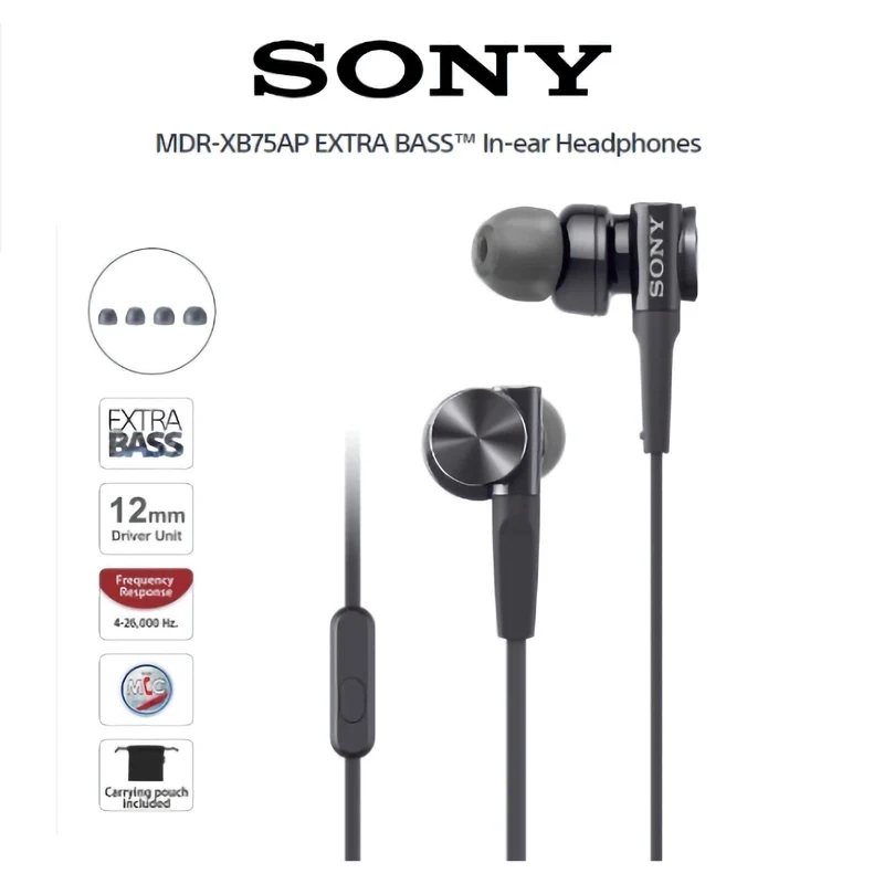 Sony MDR-XB75AP In-Ear Kopfhörer – EXTRA BASS | Mikrofon Schwarz