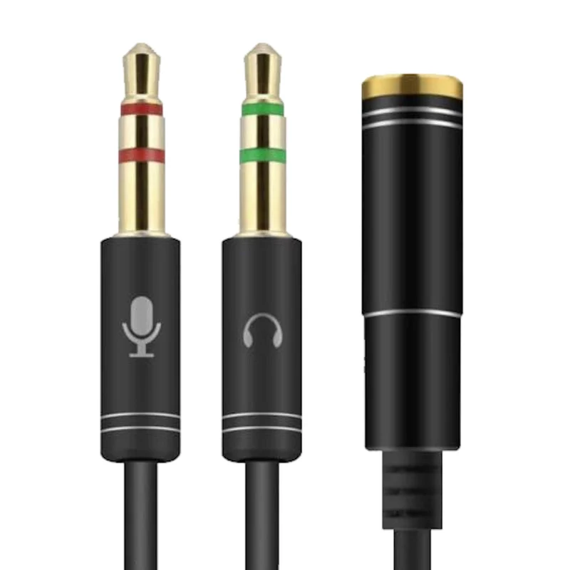 Audio Splitter Kabel Schwarz Y Adapter Headset 3.5mm Klinke Buchse > 2 x Stecker