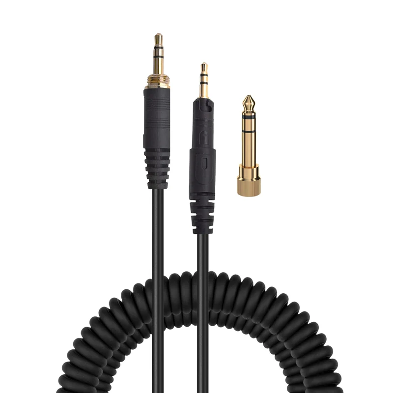 Gewickeltes Ersatz-Audiokabel, kompatibel mit Audio-Technica ATH-M50x, M40x, M70x, M60x – 2.5 mm auf 3.5 mm vergoldete Stecker mit 6.5 mm Adapter