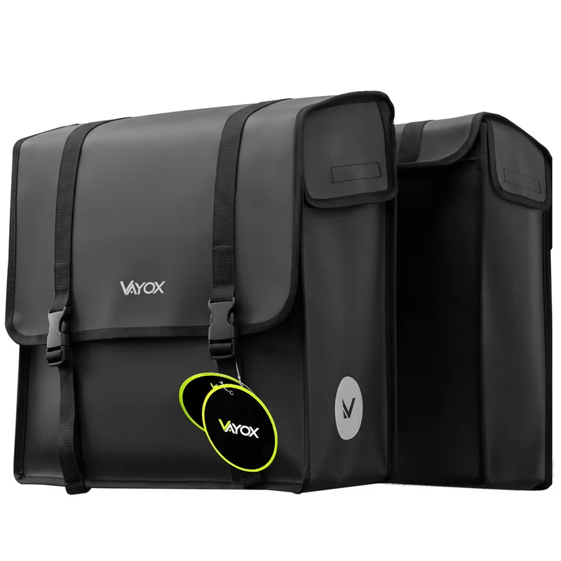 Doppelte PVC-Fahrradtasche für den Gepäckträger mit Halterung, schwarz, 40 l, VA0446, Vayox