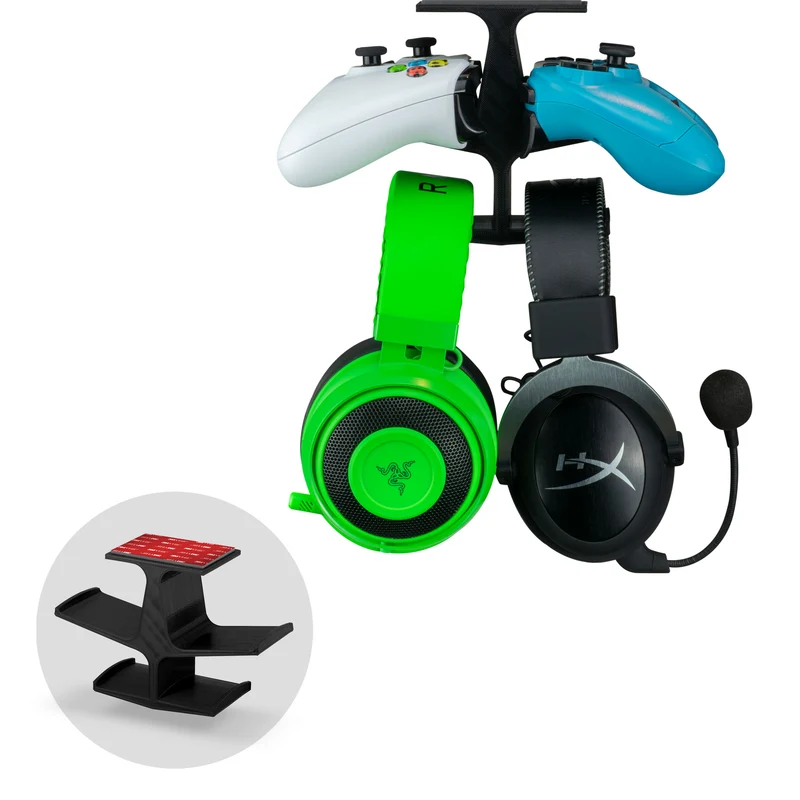 Der Amboss – Unter dem Schreibtisch Dual Controller & Dual Headphone Hanger – Klebehalterung, Einfach zu installieren, Keine Schrauben