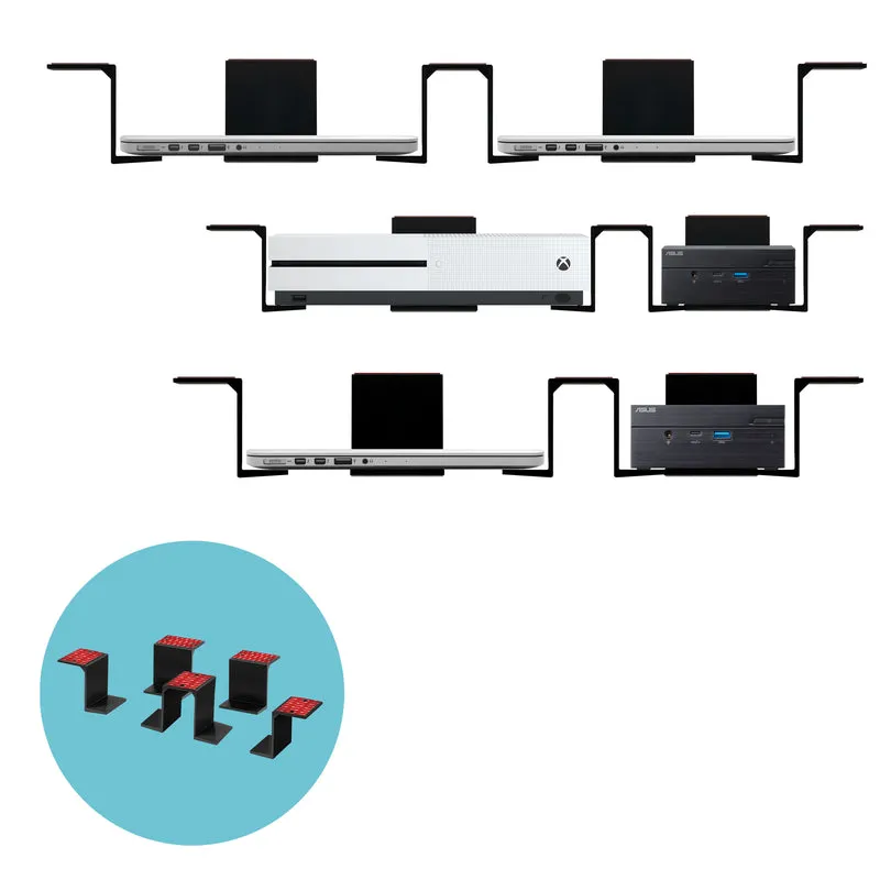 Twin Under Desk Laptop & Device Holder Mount, Adhesive & Screw In, Devices up to 3" Like Small Computers Laptops Macbook Surface Keyboard Routers Modems Cable Box Network Switch & More