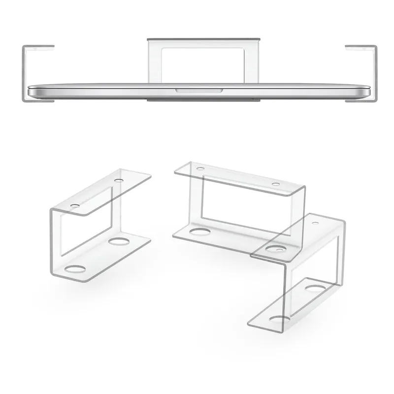 Laptop-Halter unter dem Schreibtisch, transparente VHB-Halterung und einschraubbare Geräte wie Laptops, Macbooks, Oberflächentastatur, Router, Modems, Kabelbox, Netzwerk-Switch und mehr