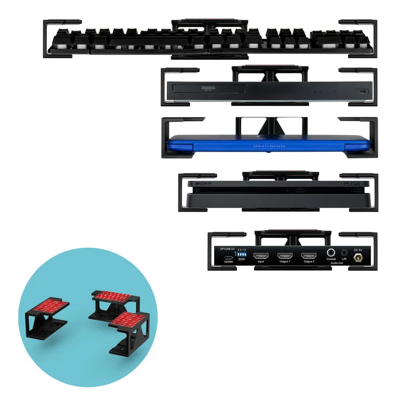 Laptop-Halterung unter dem Schreibtisch mit Klebstoff und Schrauben für Geräte wie Laptops, Macbooks, Oberflächentastatur, Router, Modem, Kabelbox, Netzwerk-Switch und mehr