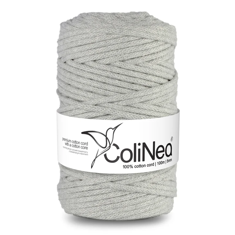 ColiNea, Baumwollkordel mit Baumwollkern, geflochten, 5mm, 100m, hellgrau