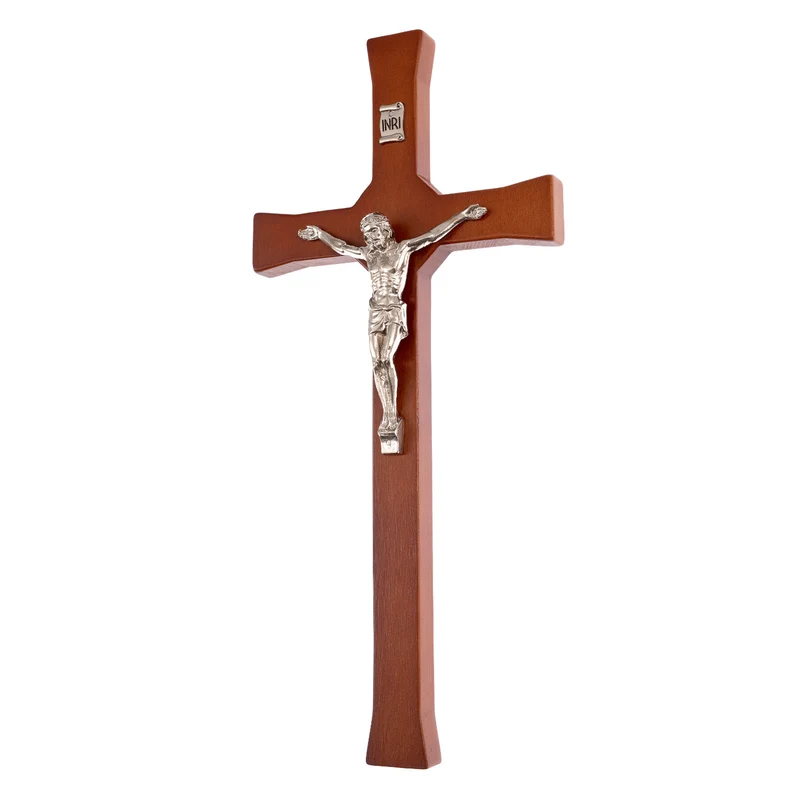 Hängendes klassisches Kreuz mit einem gestreiften Kreuz braun 18x8x1,4cm