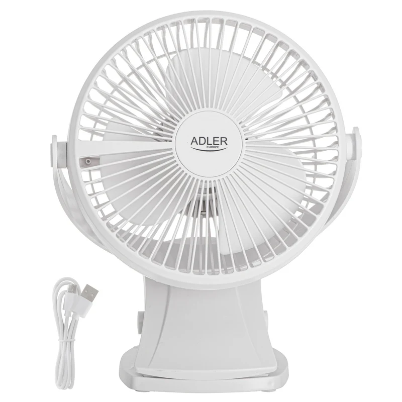 Tischventilator mit Clip, akkubetrieben, 15,5 cm, 360° drehbar, USB-C, Adler