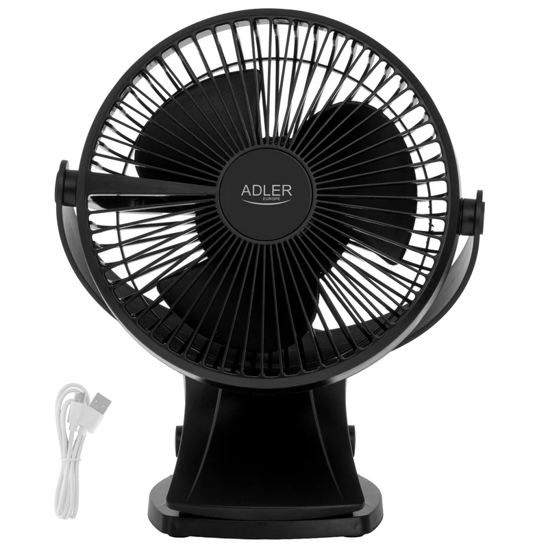 Tischventilator mit Clip, akkubetrieben, 15,5 cm, 360° drehbar, USB-C, Adler
