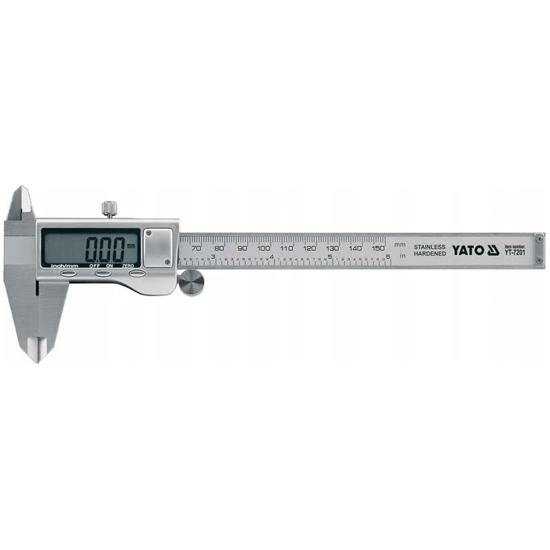 Elektronischer Messschieber Yato, aus Edelstahl, Genauigkeit 0,02 mm, Messbereich 0-150 mm, Skala angepasst an das metrische und Zollsystem, YT-7201