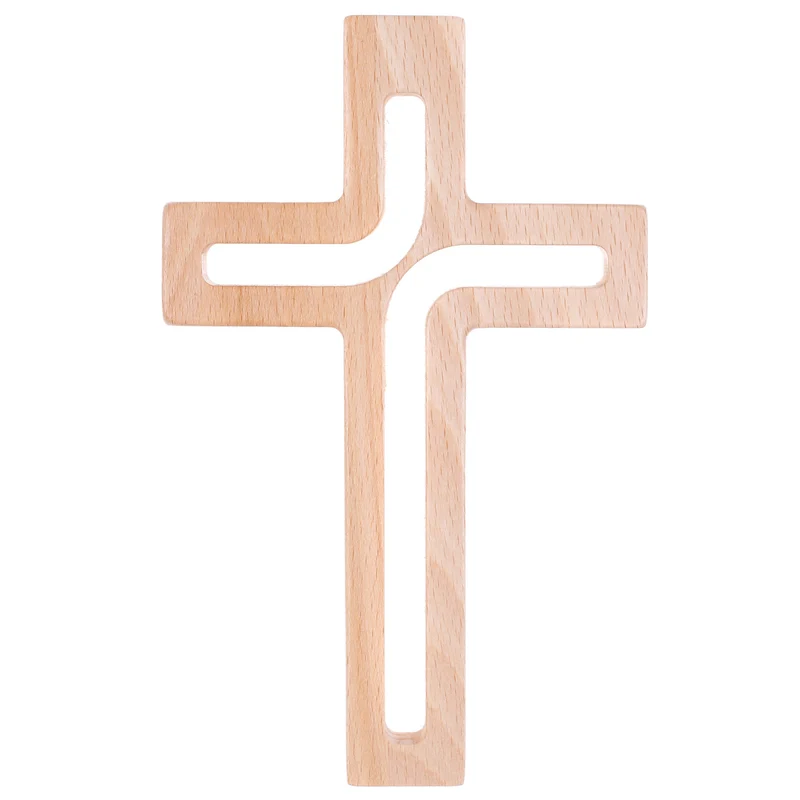 Hängendes Kreuz aus Buchenholz Modern Wandkreuz Kruzifix Glatte Oberfläche Hängend Holzkreuz (Naturholz, 18x12x1,5cm)