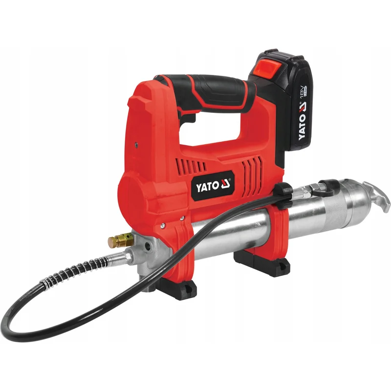 Yato Akku-Schmierpistole, inklusive Ladegerät und 3-Ah-Akku, 620 bar Druck, integrierte LED-Arbeitsbeleuchtung, hohe Leistung und Durchsatz von 284 g/min, YT-07020