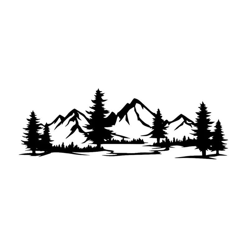Durchbrochene Malerei, 3D-Wanddekoration, 3D-Gemälde "Berge mit Wald" 200x68cm Schwarz
