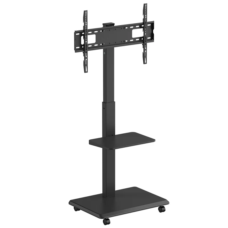 TV-Ständer / Wagen Ergo-Office, Tragfähigkeit 50kg / 5kg Ablagefläche, max. VESA 600x400, integrierte Steckdosenleiste, schwarz, ER-304 B