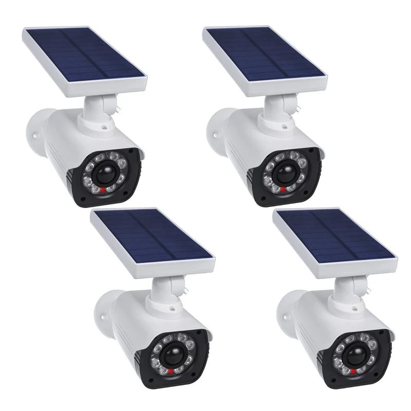 Solar-Kameraattrappe, blinkende LED, Bewegungssensor, LED-Beleuchtung, kostenloser Aufkleber, SOL1800S, 4 Stück