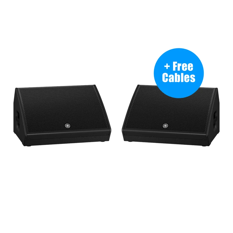 Yamaha DHR Series Powered Speaker, 1000W, 15" LF 1.5" HF Coaxial Design, Plywood Enclosure Bundle with Cables