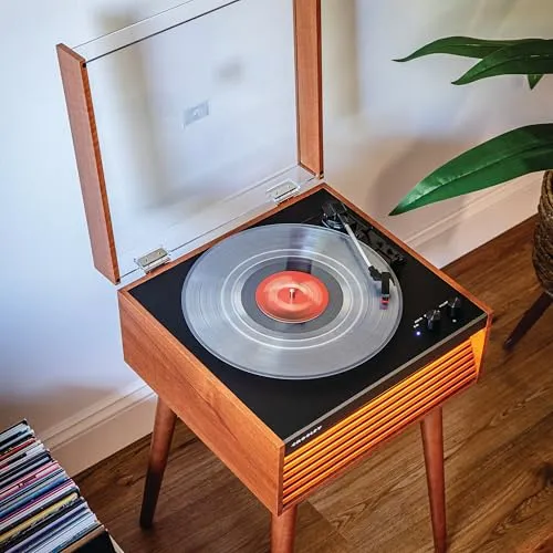 Crosley CR6237A-NA Dean 3-Speed Bluetooth in/Out Vinyl Record Player Turntable with Built-in Speakers, Natural