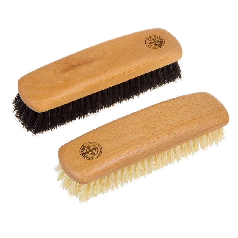 Schuhbürsten Set aus Buchenholz Schuhputzbürsten 2er-Set 1x Tampicofaser 1x Rosshaar Polierbürsten Schuhputzset