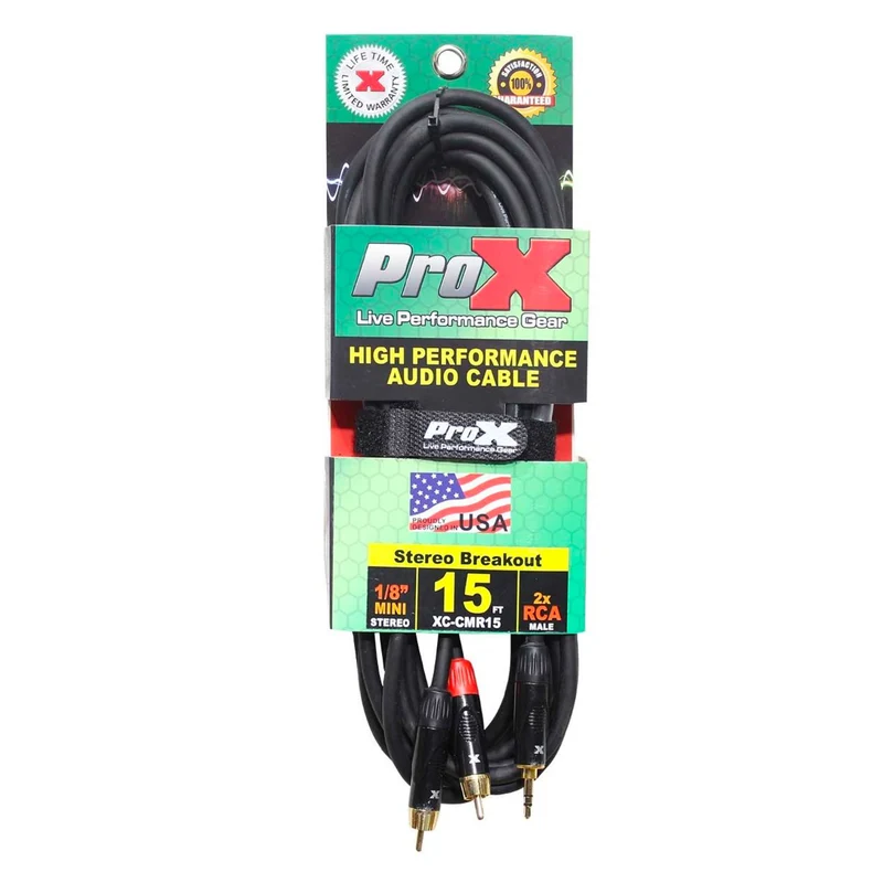 ProX XC-CMR15 - 15ft Unbalanced 3.5mm Mini TRS Male to Dual RCA Male Audio Cable