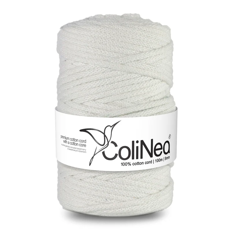 ColiNea, Baumwollkordel mit Baumwollkern, geflochten, 5mm, 100m, weiß