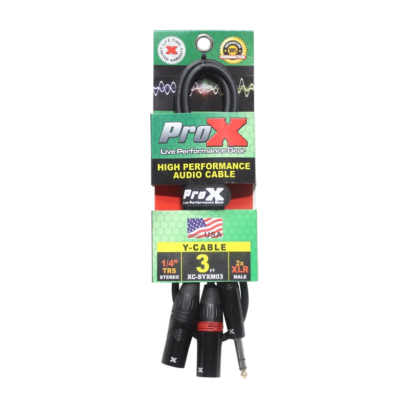 ProX - 1/4" TRS Stereo to DUAL XLR Y 3ft Cable