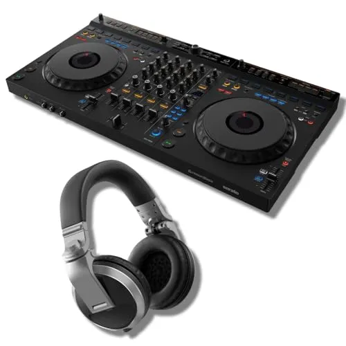 AlphaTheta DDJ-GRV6 4-channel DJ Controller with Groove Circuit and Pioneer HDJ-X5 Professional DJ Headphones (Silver)