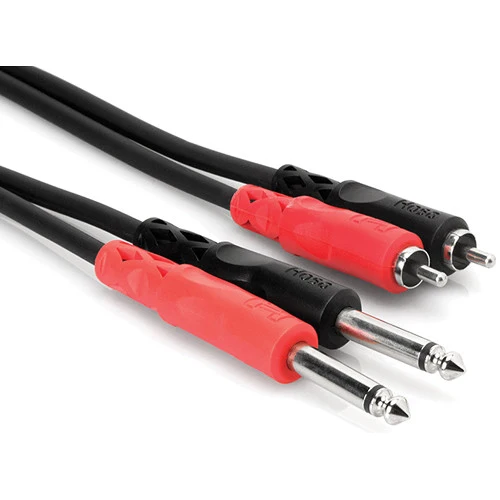 Hosa Technology Two 1/4" Phone Male to Two RCA Male Unbalanced Cable (Molded Plugs) - 3.3'