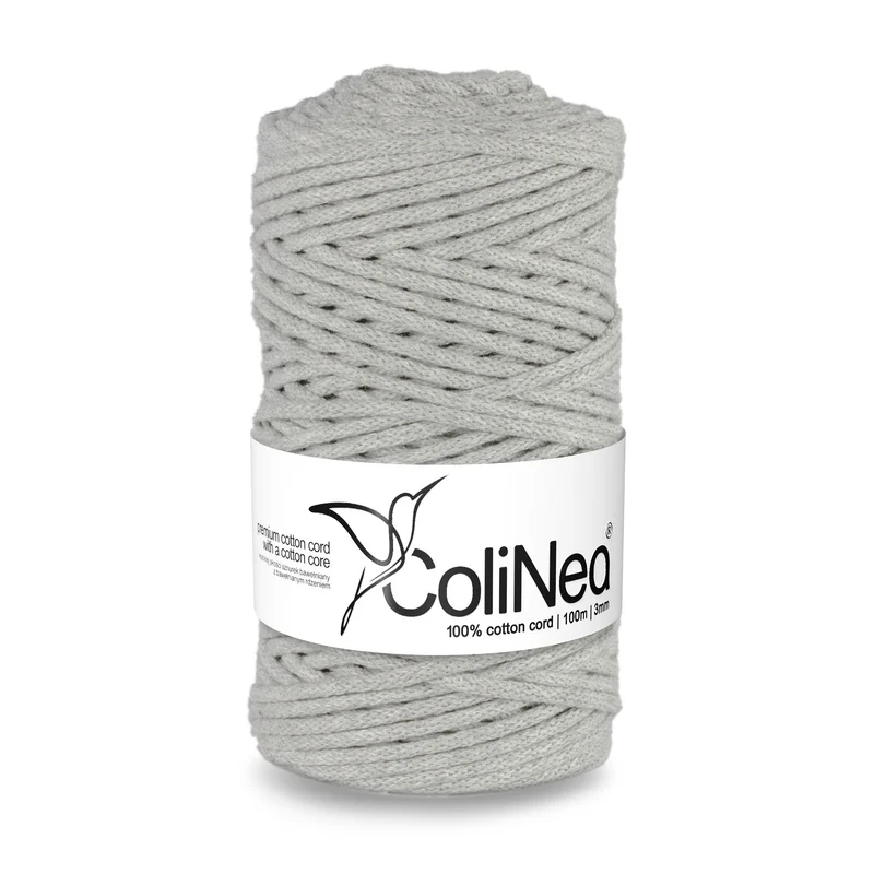 ColiNea, Baumwollkordel mit Baumwollkern, geflochten, 3mm, 100m, hellgrau