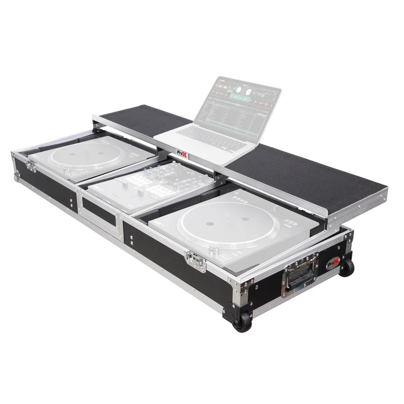 ProX DJ Coffin Flight Case for (2) 1200 Style Turntables 10-inch 12-inch Mixers with Sliding Laptop Shelf and Wheels