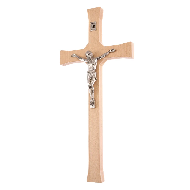 Hängendes klassisches Kreuz mit gestreiftem Kreuz natural 42x18x1,8cm