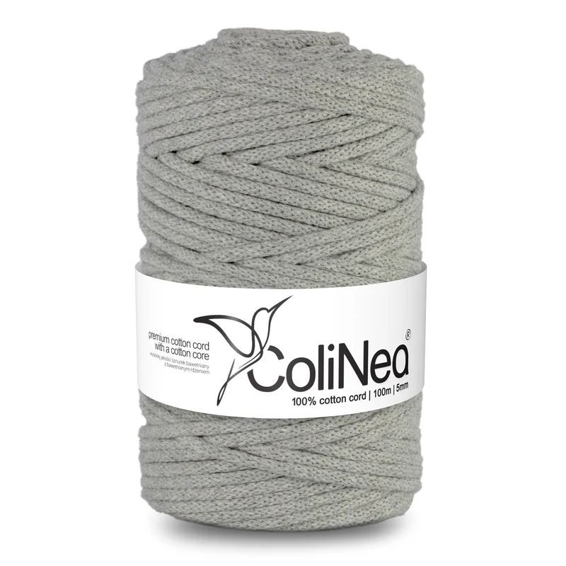 ColiNea, Baumwollkordel mit Baumwollkern, geflochten, 5mm, 100m, grau