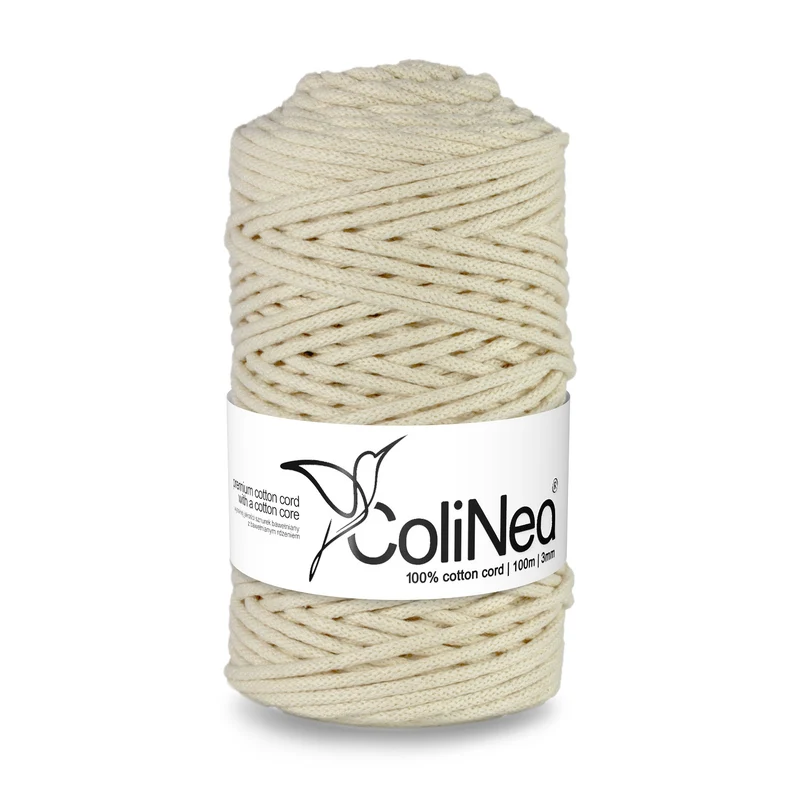 ColiNea, Baumwollkordel mit Baumwollkern, geflochten, 3mm, 100m, elfenbein